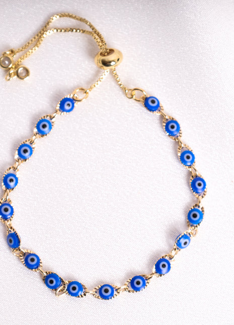 Adjustable Blue Evil Eye Gold-Filled Bracelet