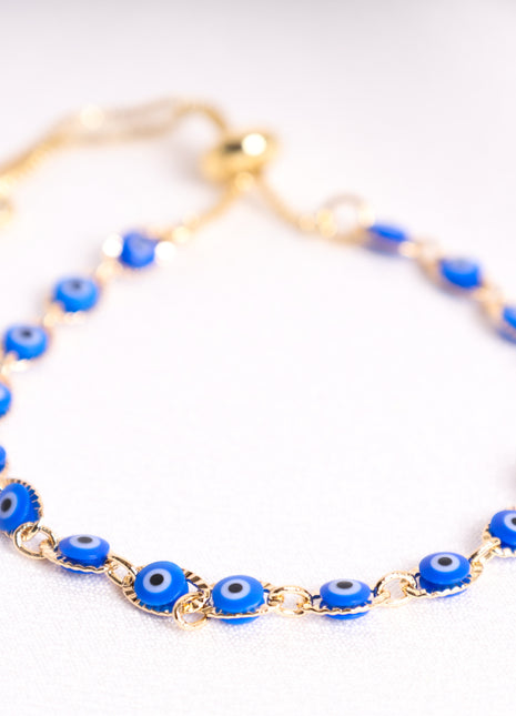 Adjustable Blue Evil Eye Gold-Filled Bracelet