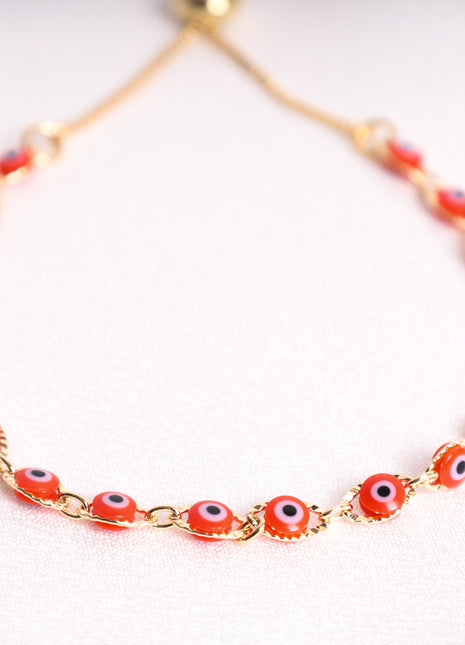 Adjustable Red Evil Eye Gold-Filled Bracelet