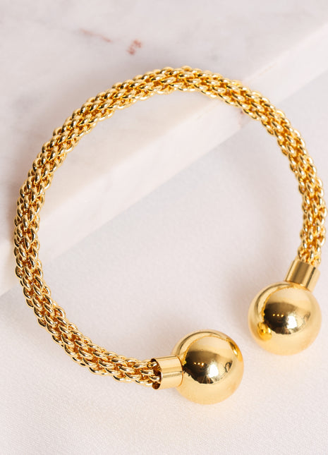 Twist Rope Gold Bangle with Bold Ball Ends