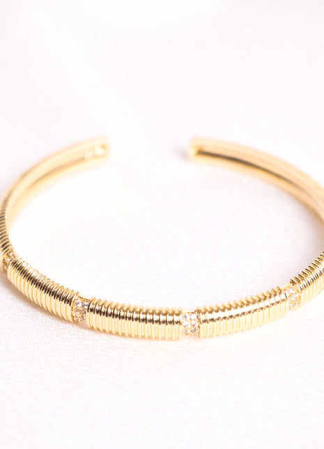 Single Gold Filled Bangle with White Micro Pavé Polished