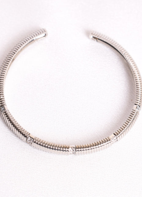 Rhodium Bangle with Sparkling White Cubic Zirconia