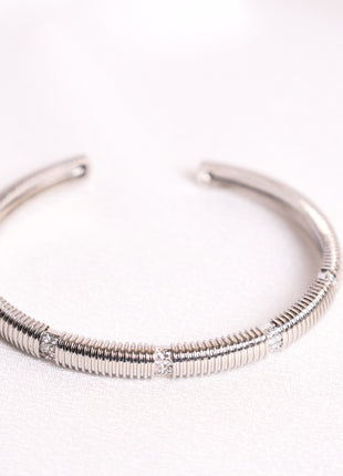 Rhodium Bangle with Sparkling White Cubic Zirconia