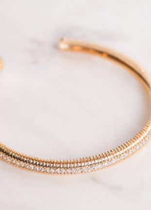 Gold Bangle with Sparkling White Cubic Zirconia