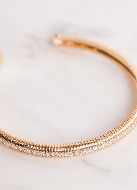 Gold Bangle with Sparkling White Cubic Zirconia