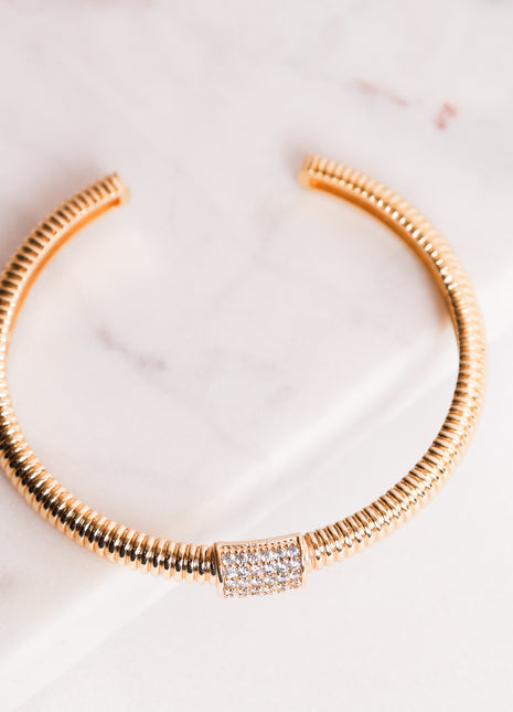Gold Open Bangle with Sparkling Center Accent