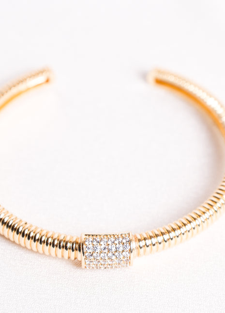 Gold Open Bangle with Sparkling Center Accent