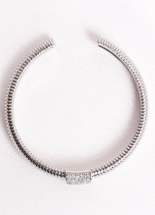 Shiny Rhodium Bangle with Statement Cubic Zirconia Accent