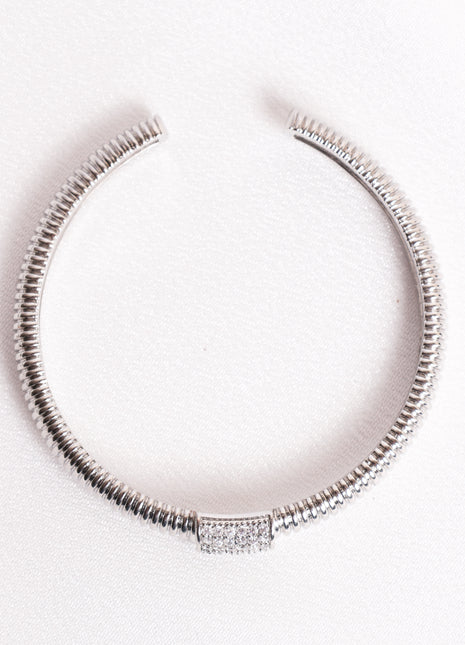 Shiny Rhodium Bangle with Statement Cubic Zirconia Accent