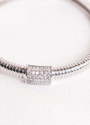 Shiny Rhodium Bangle with Statement Cubic Zirconia Accent