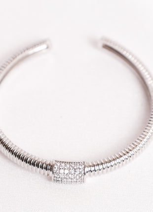 Shiny Rhodium Bangle with Statement Cubic Zirconia Accent
