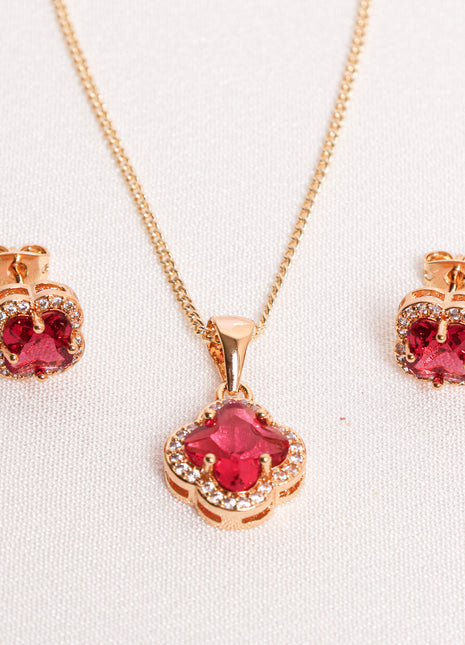 Luxury Red Clover Set – Gold Edged with Sparkling Stones