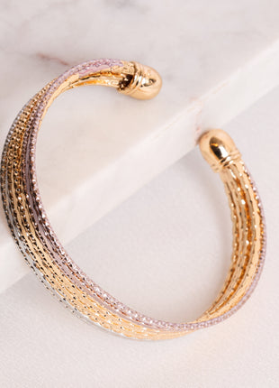 Tri-Tone Textured Open Bangle
