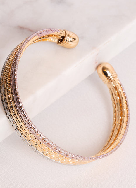 Tri-Tone Textured Open Bangle