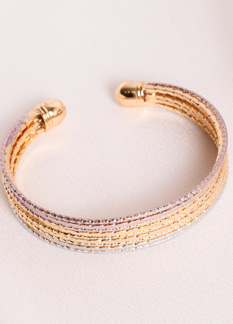 Tri-Tone Textured Open Bangle