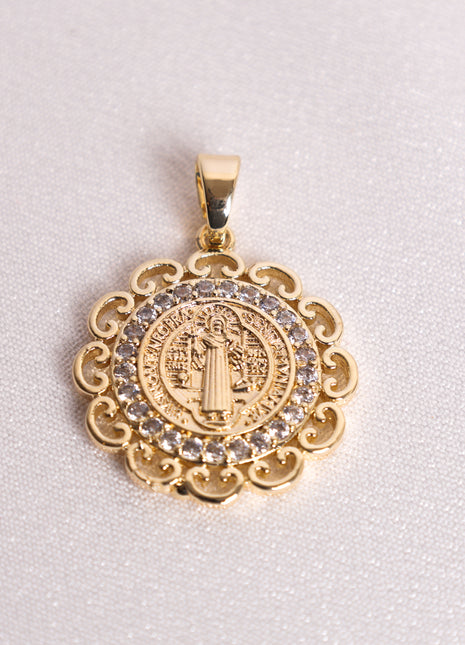 Gold Filled Saint Benedict Religious Pendant with Zirconia